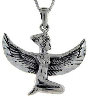 Silver Egyptian Goddess Isis Pendant, 18 inch Italian Box Chain # PA30