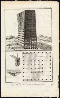 Print MILITARY WARFARE WEAPON MOBILE TOWER RHODES GREECE Diderot 1751
