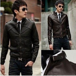 NEW Mens Slim Top Designed Sexy PU Leather Short Jacket Coat 2 Color