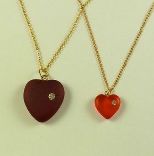 MOTHER DAUGHTER NECKLACE JEWELRY VINTAGE RED HEART LUCITE CRYSTAL
