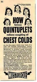 1943 Dionne Quintuplets Musterole Cough & Cold Salve Ad