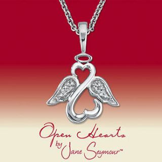 Open Hearts by Jane Seymour Diamond Halo Angel Wings Necklace Pendant