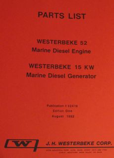 Westerbeke Marine Boat 52 Diesel Engine and 15KW Generator Parts List