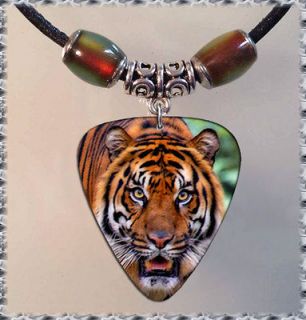 MOOD Tiger Face GUITAR PICK NECKLACE Tibetan Silver Leather Jewelry