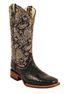 Ferrini Ladies Black Print Classic Gator Boots S Toe 92993 04