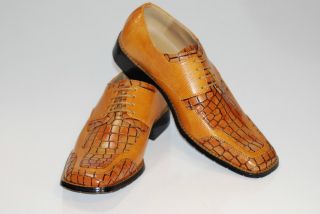 NIB Men Tan Alligator Lace up Saddle Oxford Shoes Formal Dressy Shoes