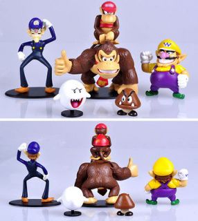 HT 6 x Super Mario Bros Figures Donkey Kong Waluigi Wario Ghost Goomba