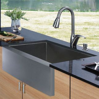 Vigo VG15001 Farmhouse Stainless Kitchen Sink Faucet and Dispenser