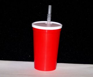 LARGE RED DRINKING GLASSES CUPS LIDS STRAWS MFG USA LEAD FREE NO BPA