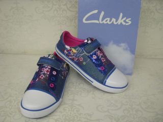 Clarks Girls Glitterbug Inf & Jnr Blue Sparkle Canvas Doodles