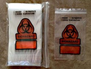 100   Biohazard 6 x 9 2ML Zip Lock Baggies Bags