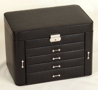 LEATHER JEWELLERY STORAGE ARMOIRE BOX CASE JEWELRY CHEST OF DRAWERS