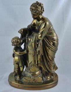 19th C French F. Barbedienne Dore Bronze Statue Mother & Child Putti