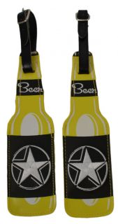 Lot of 2 Bright Yellow Easy To Spot Beer Bottle Shaped Luggage Tags