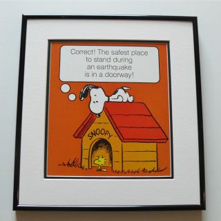 PEANUTS SNOOPY WOODSTOCK EARTHQUAKE SAFETY FRAMED VINTAGE POSTER PRINT