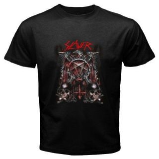 New SLAYER EAGLE Pentagram Crest Metal Rock Band Mens Black T Shirt