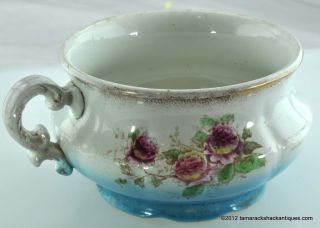 Large Beautiful Blue and White Gilded Floral Chamber Pot Goodwin