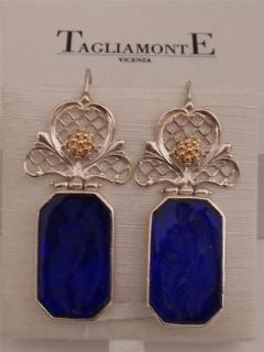 925 SS & 14kt Gold NIKE COBALT VENETIAN INTAGLIO & MOP Earrings