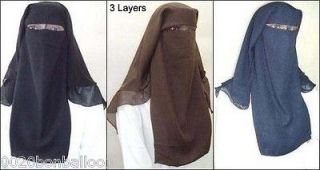Long Saudi Niqab Nikab 3 Layers burqa Hijab Face cover Veil Islam