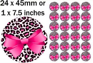 PINK LEOPARD PRINT Bow   Edible Cake Toppers Edible Rice Paper Glitter