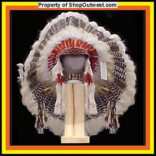 Native American Navajo 36 War Bonnet Headdress BARRED TURKEY Brown