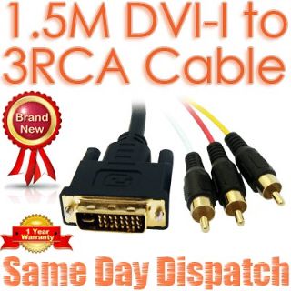 DVI I Dual Link to 3 RCA Audio Video Component RGB HD TV Laptop Cable
