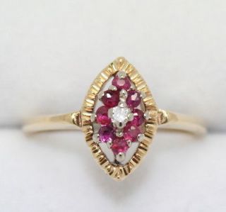 Gold ~ RUBY & DIAMOND ~ Marquise Shaped Ring ~ Size 5¾ ~ Stamped ELBE