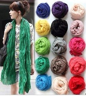 New Womens Long Crinkle Voile Scarf Wraps Shawl Stole Pure Color Soft