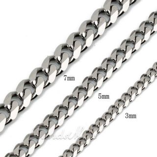7mm MENS Boys Curb 316L Stainless Steel Chain Necklace 18 36inch
