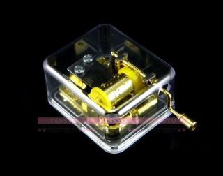Cute Transparent Gold Plate Boutique Hand Crank Music Box 6 Melody