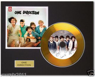 One Direction Signed Gold Disc Album Cover, Name Plate. Beveled Mount