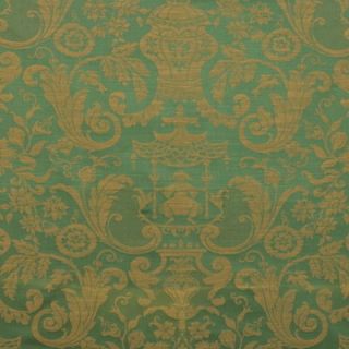 French 100% Cotton Damask Chinoiserie Green Gold Upholstery 5 to 35y