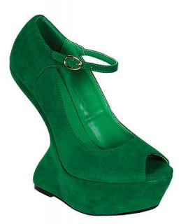 New Green Suede Lady Gaga Style Mary Jane Platform Dexter Wedge 6