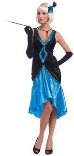 Roaring 20s Black And Blue Ritzy Flapper Adult Costume Dress *New*