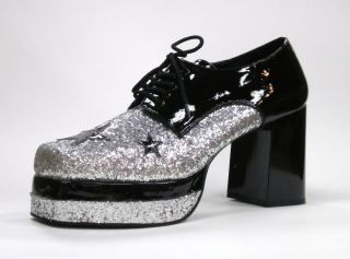 Silver Black Glitter Pimp 70s Disco Rock KISS Platform Mens Shoes size