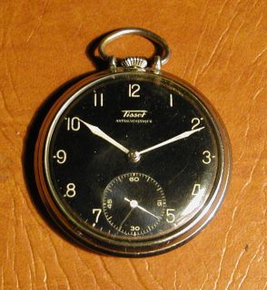 Antique pocket watch TISSOT black dial military style WWII swiss made