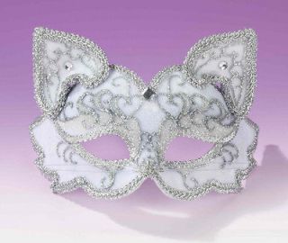 Fancy Masquerade Halloween Party White Kitty Cat Mask