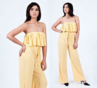 NEW Womens Sexy Strapless Yellow Romper Jumpsuit Pastel Plus Size