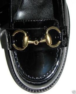 GUCCI PICCADILLY BLACK GOLD HORSEBIT CLASSIC LOAFERS SHOES EU 36.5