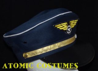 PILOTS Hat Blue Gold Navy Captain Cap Black Brim Commander Official
