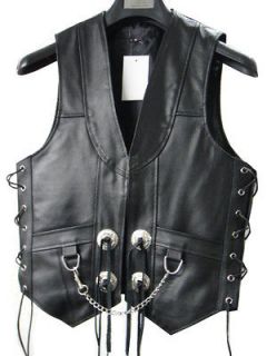 Medium size mens leather chain concho side laces biker vest brand new