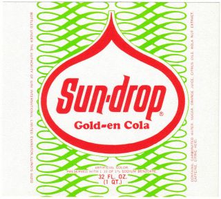 Old soda pop bottle label SUN DROP GOLD EN COLA unused new old stock n
