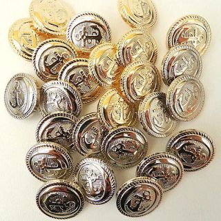 sailor military buttons silver or gold colour 15mm 18mm 20mm & 23mm