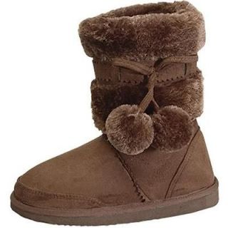 New Girls Lucky Top Brown Boots w/Pom Poms