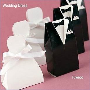 100pcs Wedding DRESS & TUXEDO The Bride and Groom Ribbon Wedding Candy