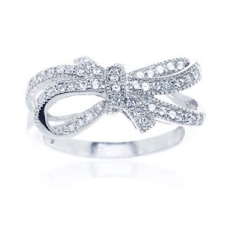 Sterling Silver Cubic Zirconia Double Bow Knot Ribbon Ring