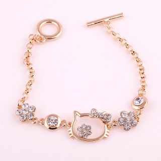 Hello Kitty Sparkle Rhinestone Crystal Gold Silver Plated Bracelet