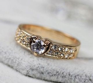 Rose Gold GP Swarovski Crystal Wedding Promise Heart Ring Size 6,7,8,9