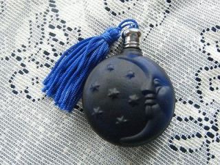Cobalt Blue Glass Moon And Stars Mini Perfume Bottle New