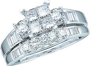 10k White Gold Princess Diamond Bridal Wedding Engagement Ring Set